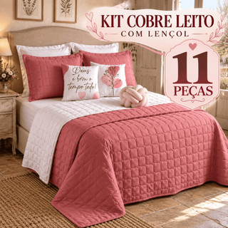 Kit Cama Completa Queen Paris Dupla Face com Almofadas + Jogo de Lençol 11 peças
