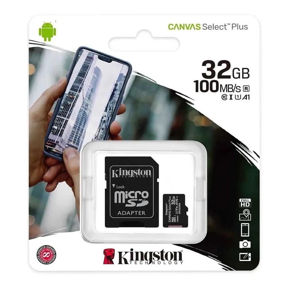 Cartão De Memória Microsd 32gb + Adaptador Canvas Kingston