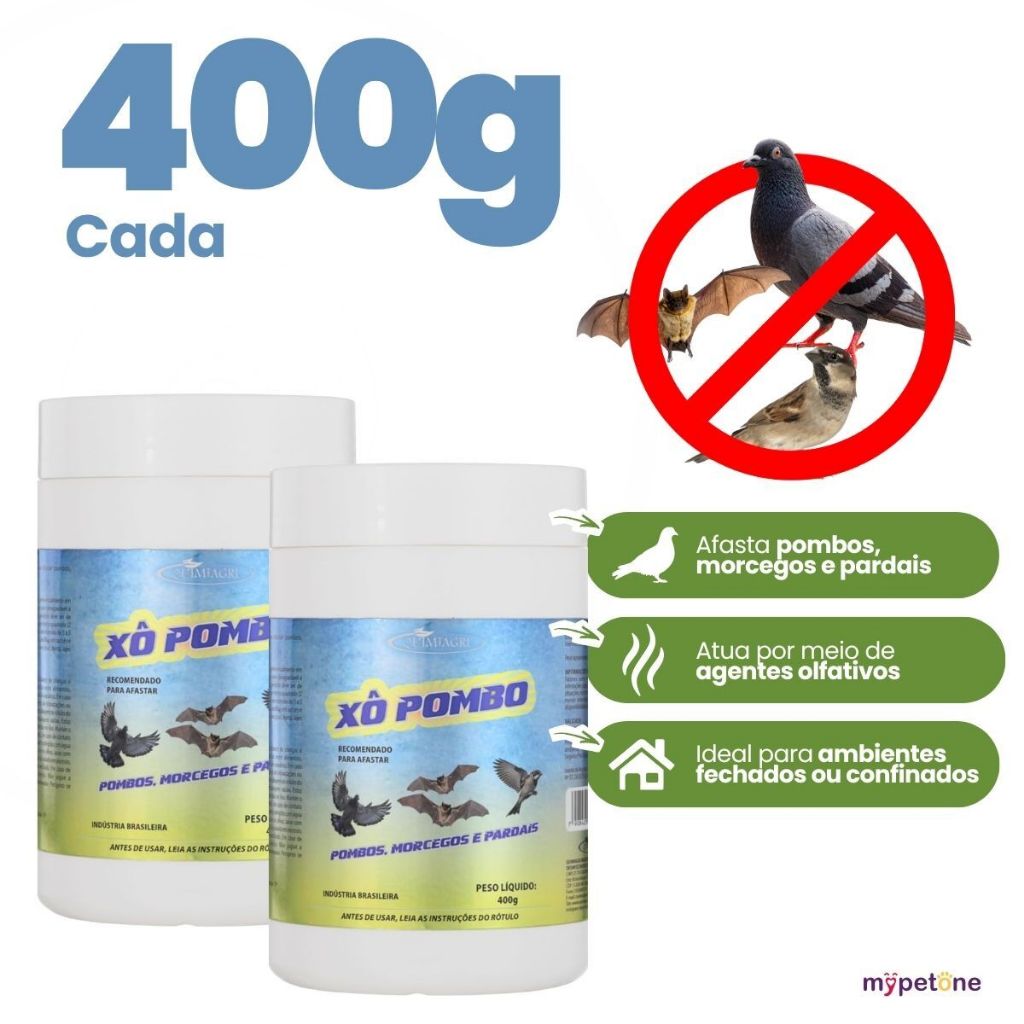 Kit 2 Xô Pombo Pastilha Repelente Pombos, Morcegos, Pardal - 400 g