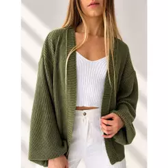 Casaco Tricot Básico Manga Bufante Tricô Inverno Casaquinho Ponto Fang