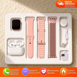 Kit Relógio Inteligente Novo Chamada Bluetooth Compatível com iOS e Android Papel de Parede Personalizável