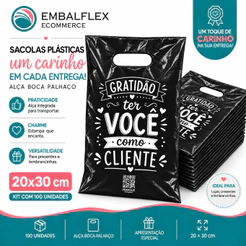 Sacola PRETA Kit Com 100 Uni. Boca De Palhaço 20x30