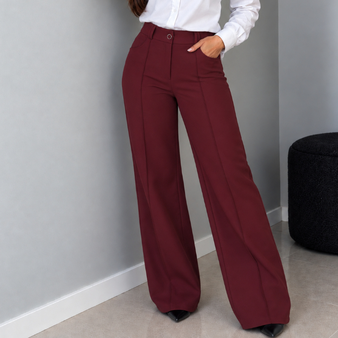 Calça pantalona feminina bolsos elegante cintura alta com botões - Maxma 6633