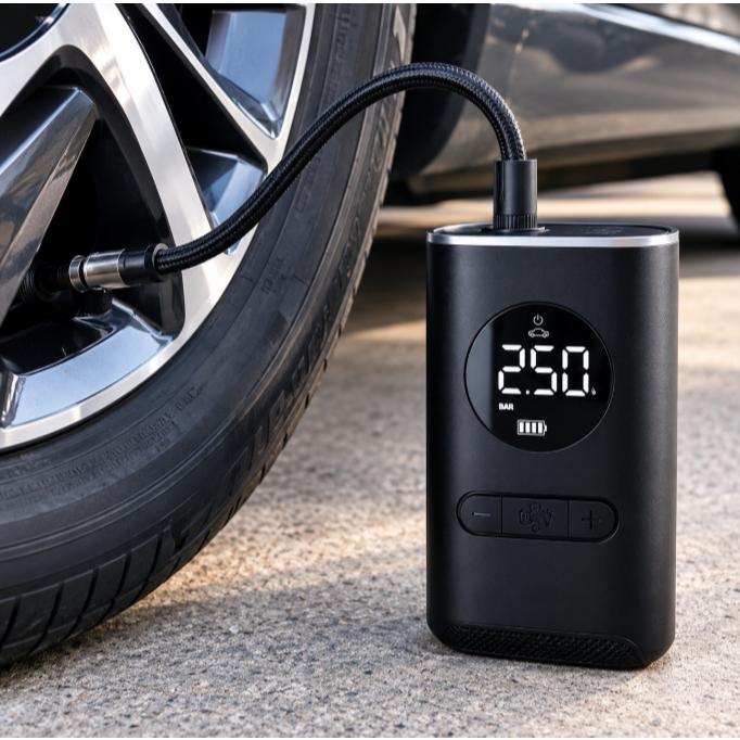 Compressor Detector de Ar Mini Bomba de Ar Portátil para Pneus  Inflador Elétrico Compacto para Carro, Moto e Bicicleta