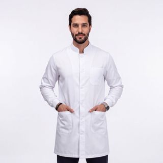 Jaleco Masculino Oxford Manga Longa Botão Punho Gola Padre Enfermagem Médica
