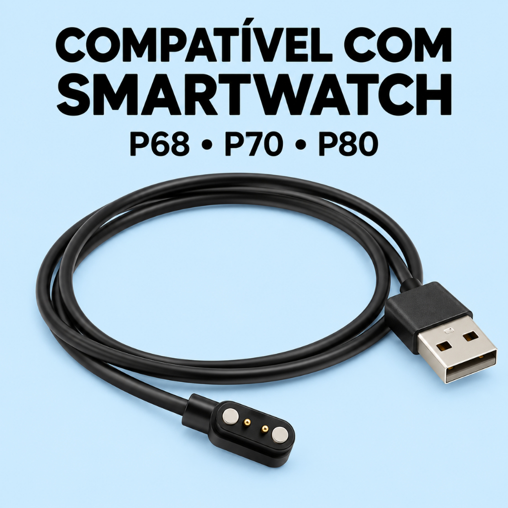 Cabo Carregador Magnético USB 2 Pinos 2,8 mm Compatível Smartwatch P68 P70 P80