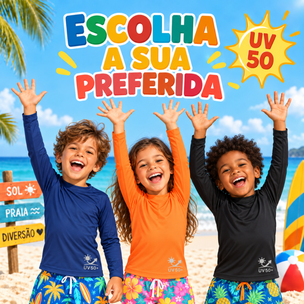 Camisa Termica Infantil e Juvenil UV Proteção Solar 4 a 12 anos Masculino e Feminina Blusa UV