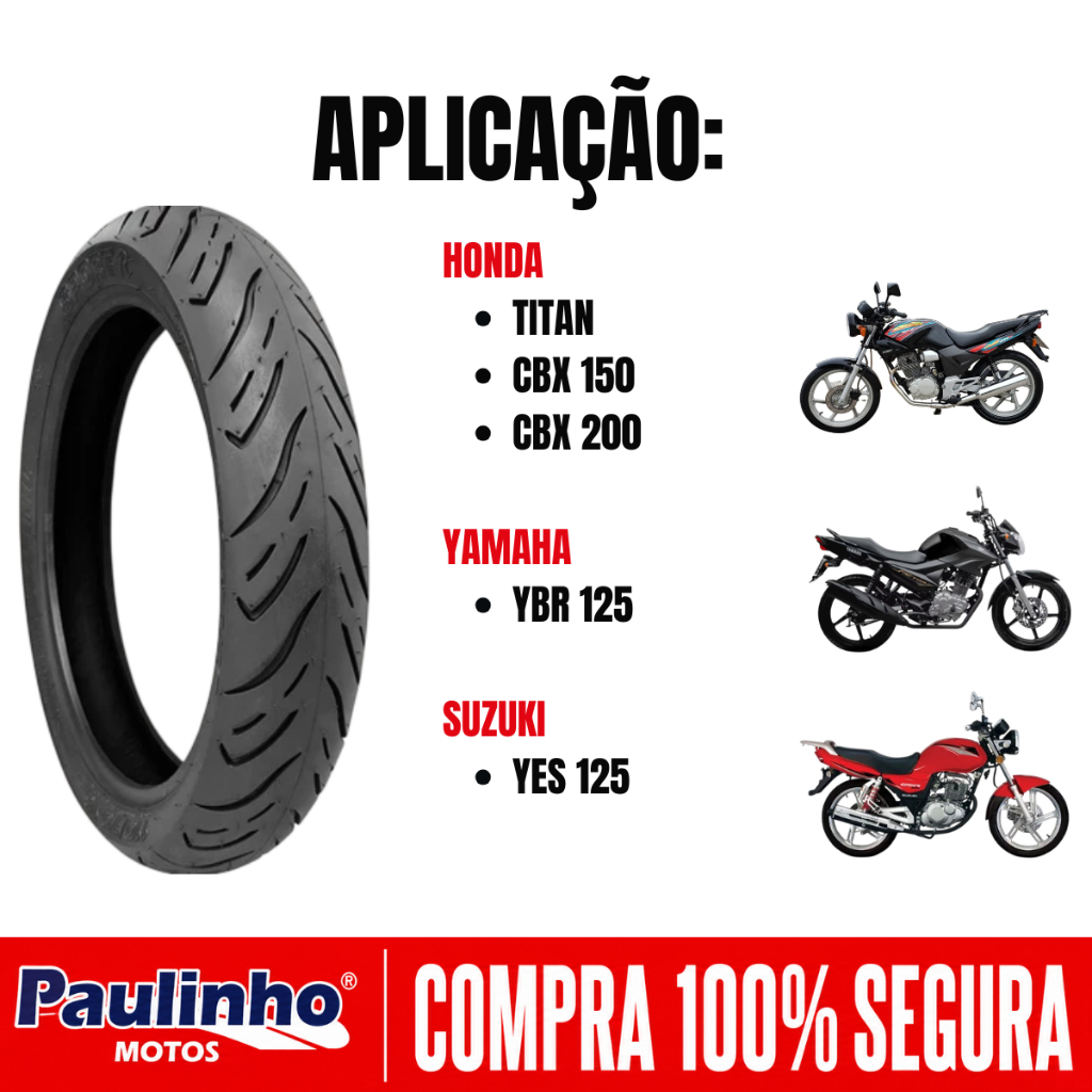 Pneu Technic SPORT R ( 80-100-18 = ( 2.75-18 42P TL ) USO SEM CÂMARA Dianteiro Titan / YBR / CBX 150 / CBX 200 / YES 125 — imagem 2 de 2