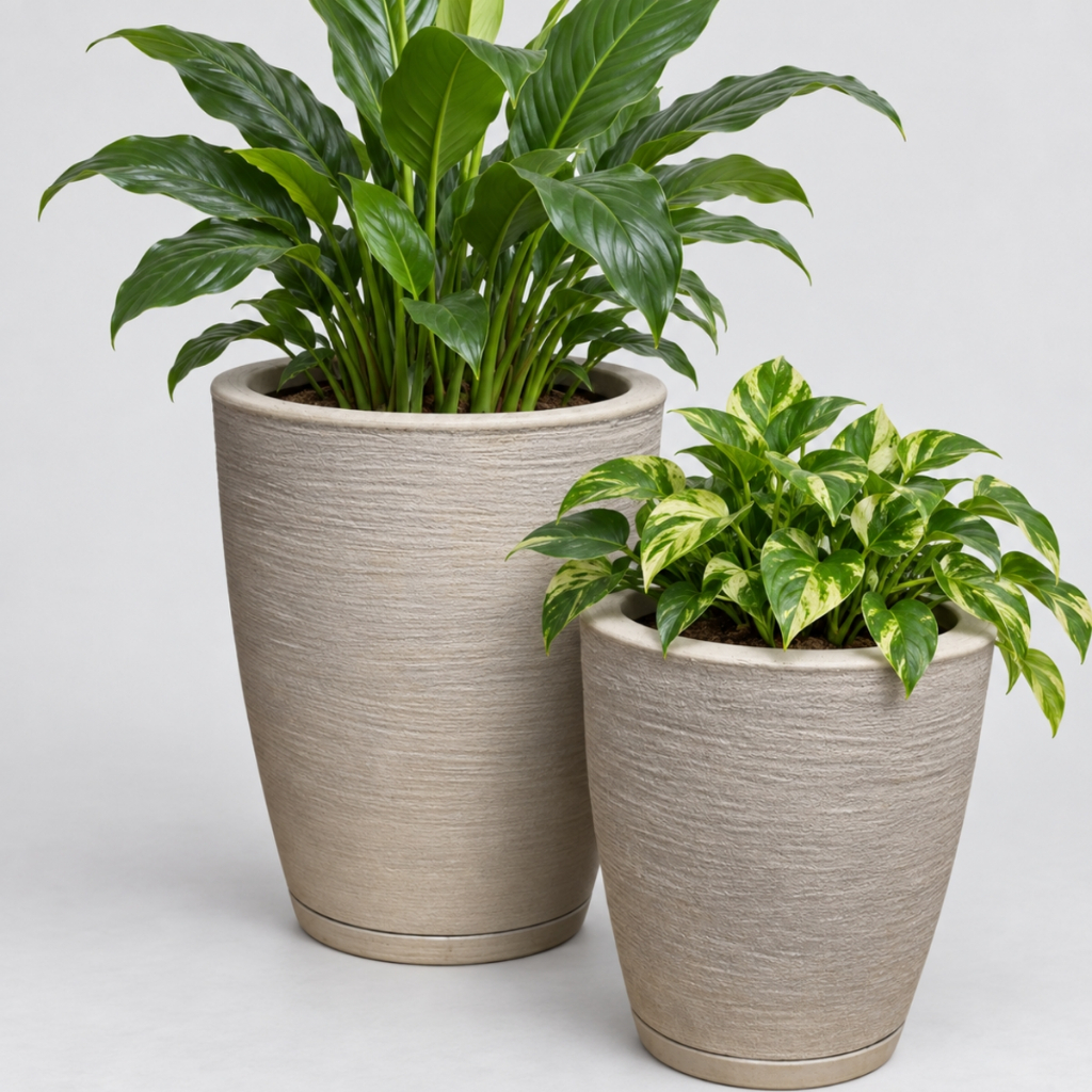 Kit 2 Vasos para Plantas Decorativo Coluna Bojo Escovado N1, N2
