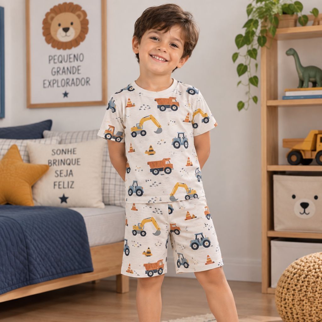 Kit 3 Pijamas Suede Infantil Menino Short e Blusa Estampado Confortável Macio Pijama de Dormir Masculino