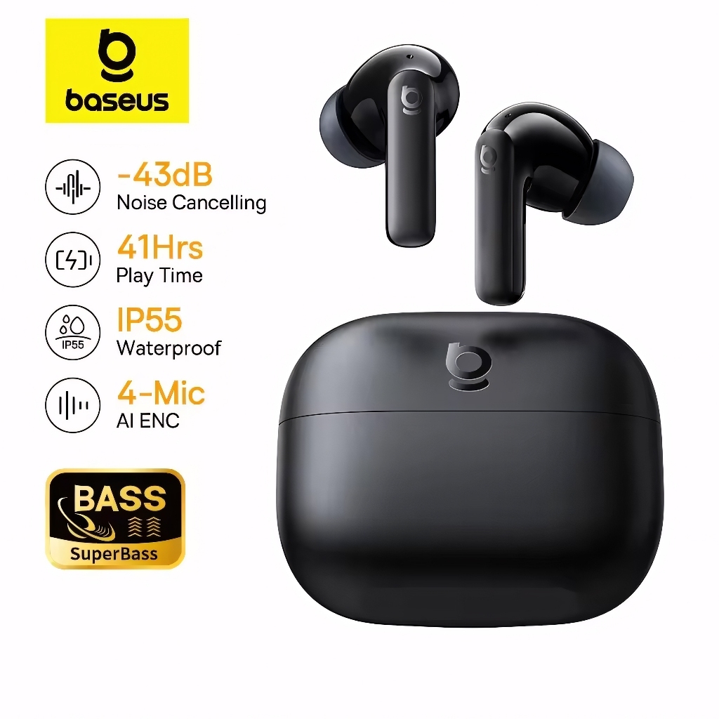 Baseus Bass EP10 NC Fone de Ouvido -43dB Sem Fio Com Cancelamento de Ruído ANC Bluetooth 6.0