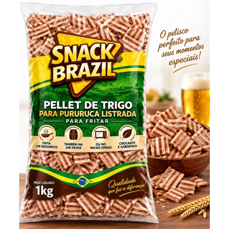 Pururuca Listrada de Trigo Snack Brazil | Pellet para Fritar | Óleo, Air Fryer e Micro-ondas