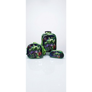 Kit Mochila Hulk Infantil Rodinhas Escolar Com Lancheira Térmica e Estojo Menino Volta às Aulas