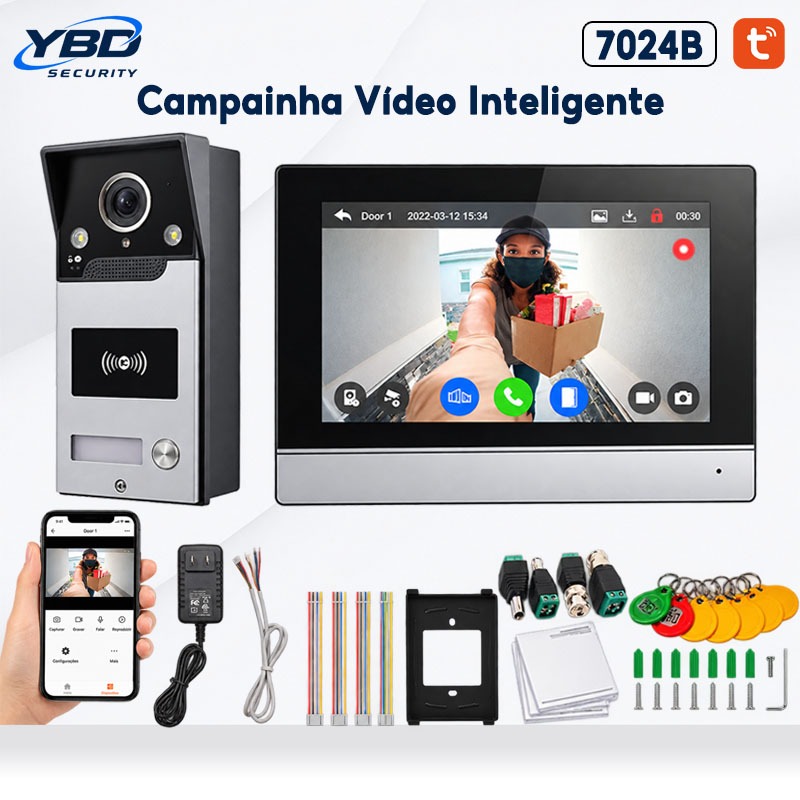 Campainha Vídeo Inteligente Tuya Desbloqueio por aplicativo/RFID Sistema de Interfone com Vídeo em HD 1080P