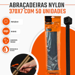 Abraçadeira Nylon 370mm x 7mm Foxlux Preta 50 Unidades