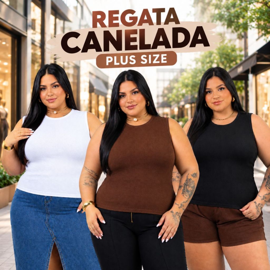 Regata Feminina Canelada Plus Size Moda Verão Regata Plus Gola Redonda Curvy Curve Veste do 44 ao 54