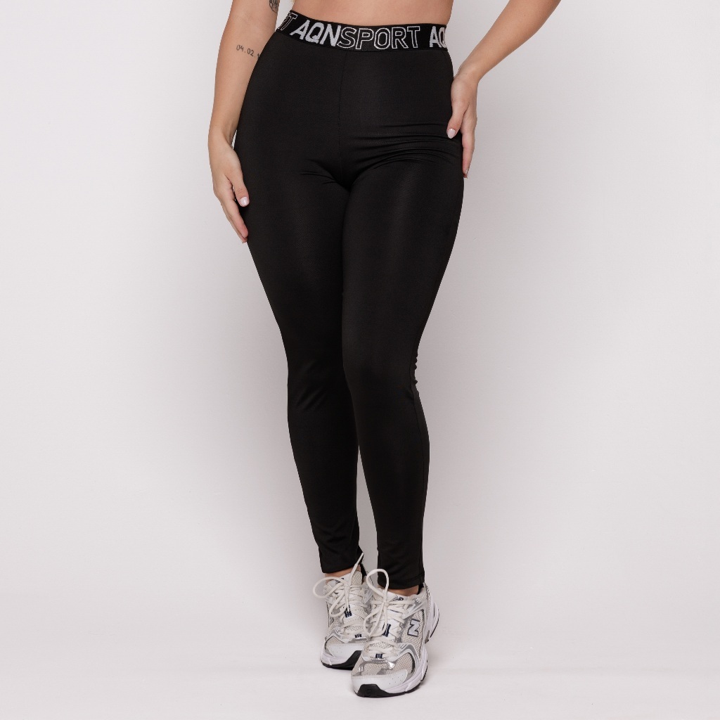 Calça Legging Academia Fitness Marinho Preto Cinza Mescla Cós Alto Forro Duplo Zero Transparência Basic AQN SPORT