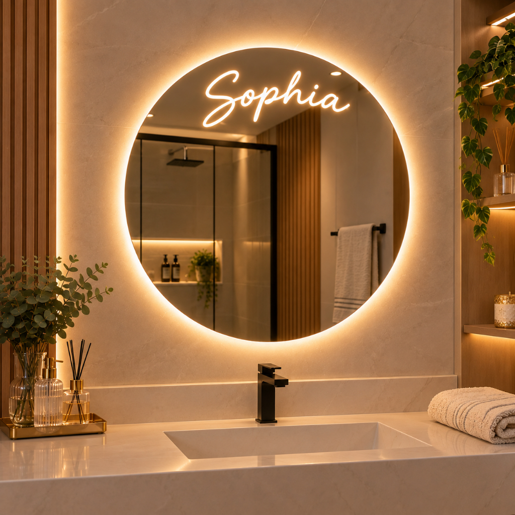 Espelho Personalizado com Nome LED 3 Cores Botão Touch Decorativo para Quarto Infantil Menino Menina · foto 2