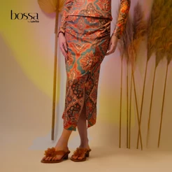 Lovito Bossa Saia Midi Feminina Estampada Com Detalhes Em Botões Dourados STB1217BRL1247