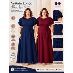 KIT DOIS VESTIDOS FEMININO LONGO PLUS MANGA RIG LANGUE ELEGANTE FESTA EVANGELICO