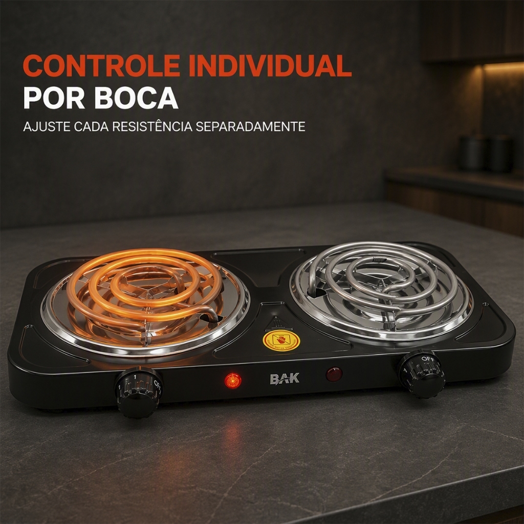 Cooktop Fogareiro Elétrico Portátil 2 Bocas 2000W 127V Para Cozinha Viagem Camping Quando Faltar Gás