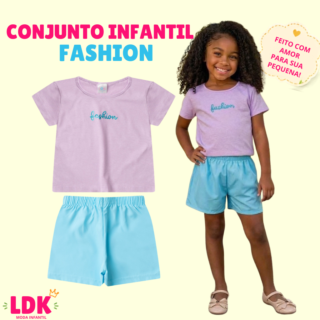 Conjunto Infantil Feminino  Verão Fashion Estampado 04 a 10 anos Menina