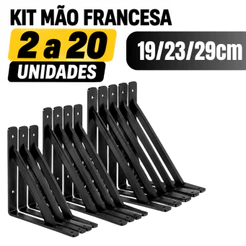 Kit Suportes Mão Francesa Preta 29cm - 23cm - 19cm Canto Tábua Cantoneira Reforçada