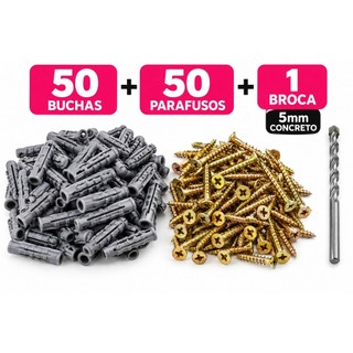 Bucha 5mm com Parafuso 5 Kit 101 Peças Buchas 5 Parafusos 3,5x30 Kit Parafusos e Buchas para Parede