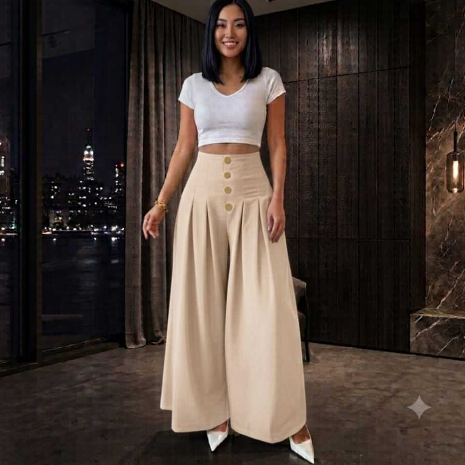 CALÇA PANTALONA TECIDO CENSORIAL COM BOTOES DOURADOS
