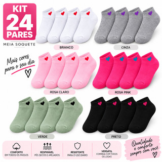 24 Pares de Meias Soquetes Confortaveis Para o Dia a Dia Feminina Menina Coloridas