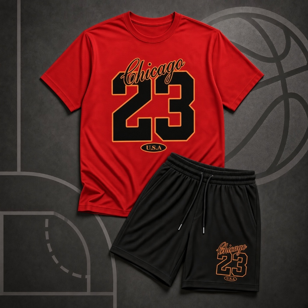 Conjunto Camiseta Estampada e Short Moletinho Infantil Masculino Estiloso Crianças basquete