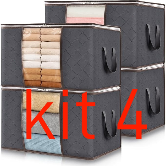 KIT 4 Peças Sacos de Armazenamento | Organizador de Guarda-Roupa Roupas Viagem Anti Poeira Umidade Dobrável Multiuso