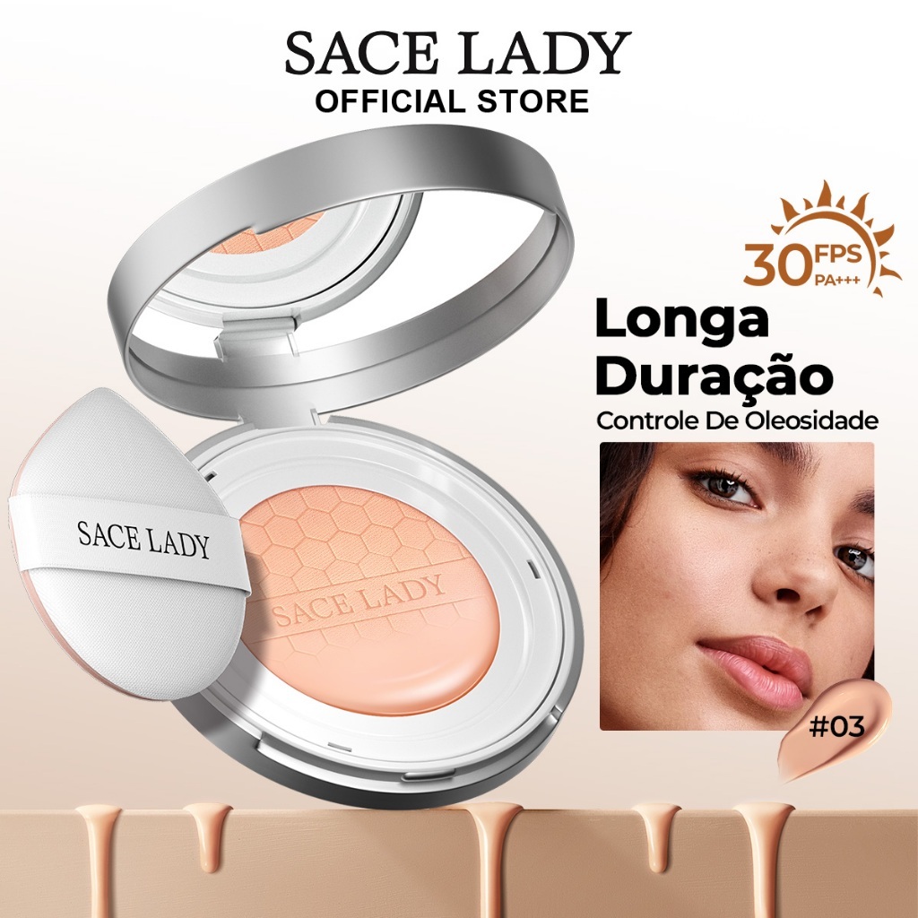 Base Líquida Cushion Corretivo Foundation SACE LADY FPS30 Creme Alta Cobertura Aplicação Fácil
