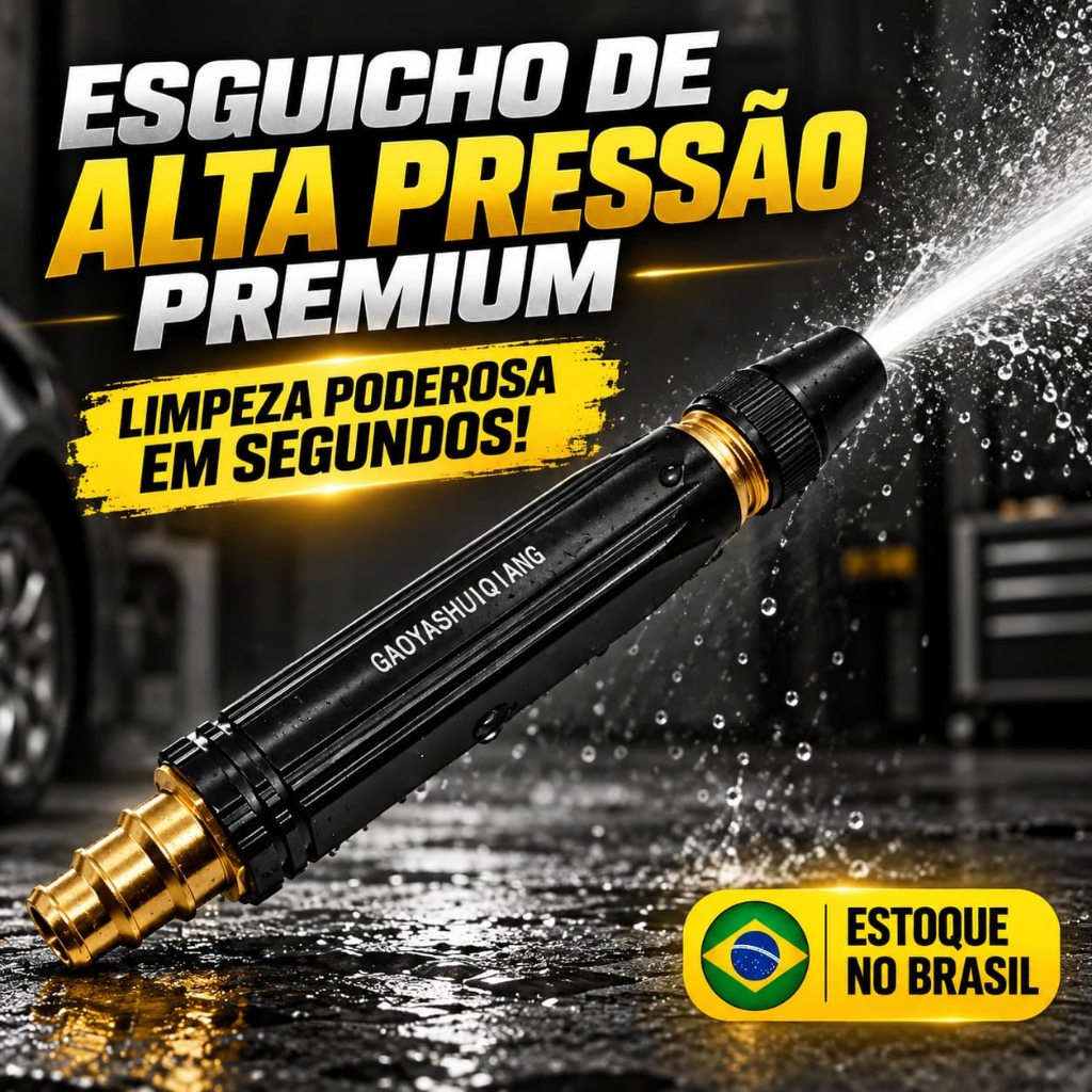 Esguicho De Alta Pressão Para Mangueira Metal Reforçado Lavar Carro Calçada Muro Limpeza Pesada Jato Forte Premium