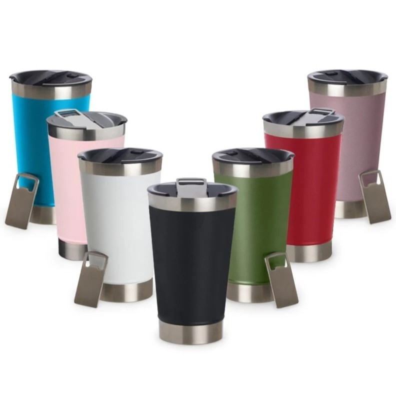 Copo Térmico Inox 473ml com Tampa Abridor de Garrafa Diversas Cores