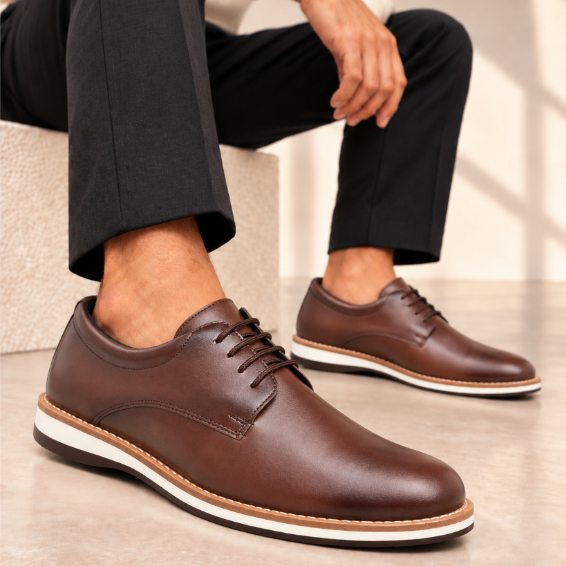 Sapato Masculino Social Oxford Confortável Casual Sapatênis Derby Couro Trabalho Casamento Elegante Moderno Esporte Fino