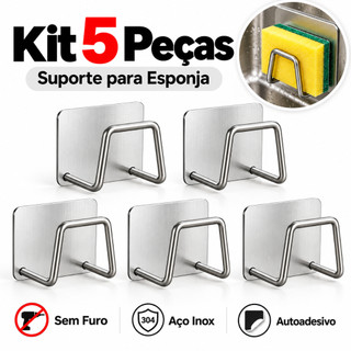 Kit 5 Suporte Porta Esponja para Pia Cozinha Aço Inox 304 Autoadesivo Sem Furo Organizador