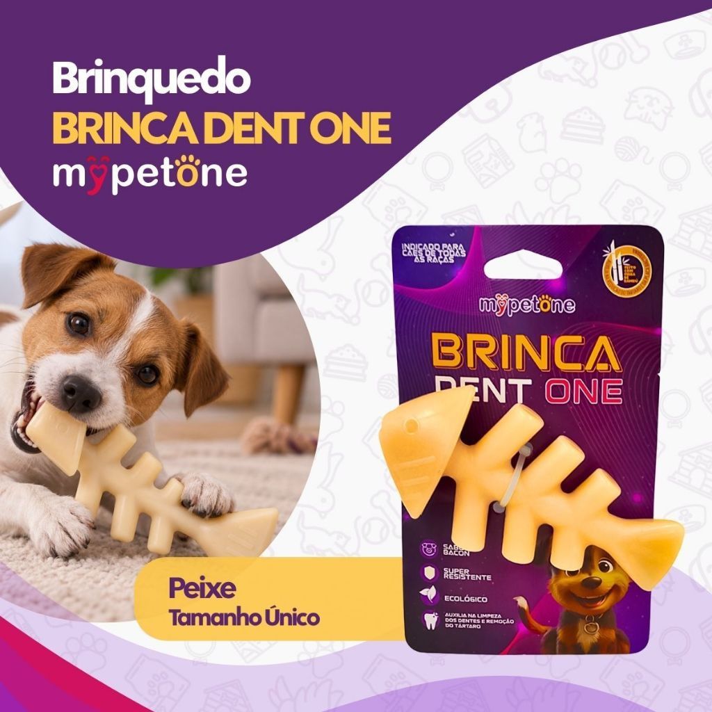 Osso Bamboo Formato Peixe Brinca Dent One Sabor Bacon - Tam. Único