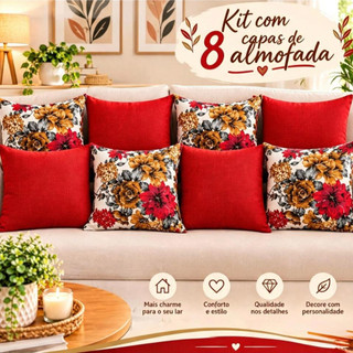 Kit 8 Capas de Almofadas 45x45 Cm , Com Zíper 4 Estampadas e 4 Lisas