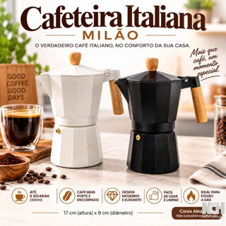 Cafeteira Italiana Milano Espresso Lux 300ml 6 Xícaras Moka Café Expresso Fogão · Sortido