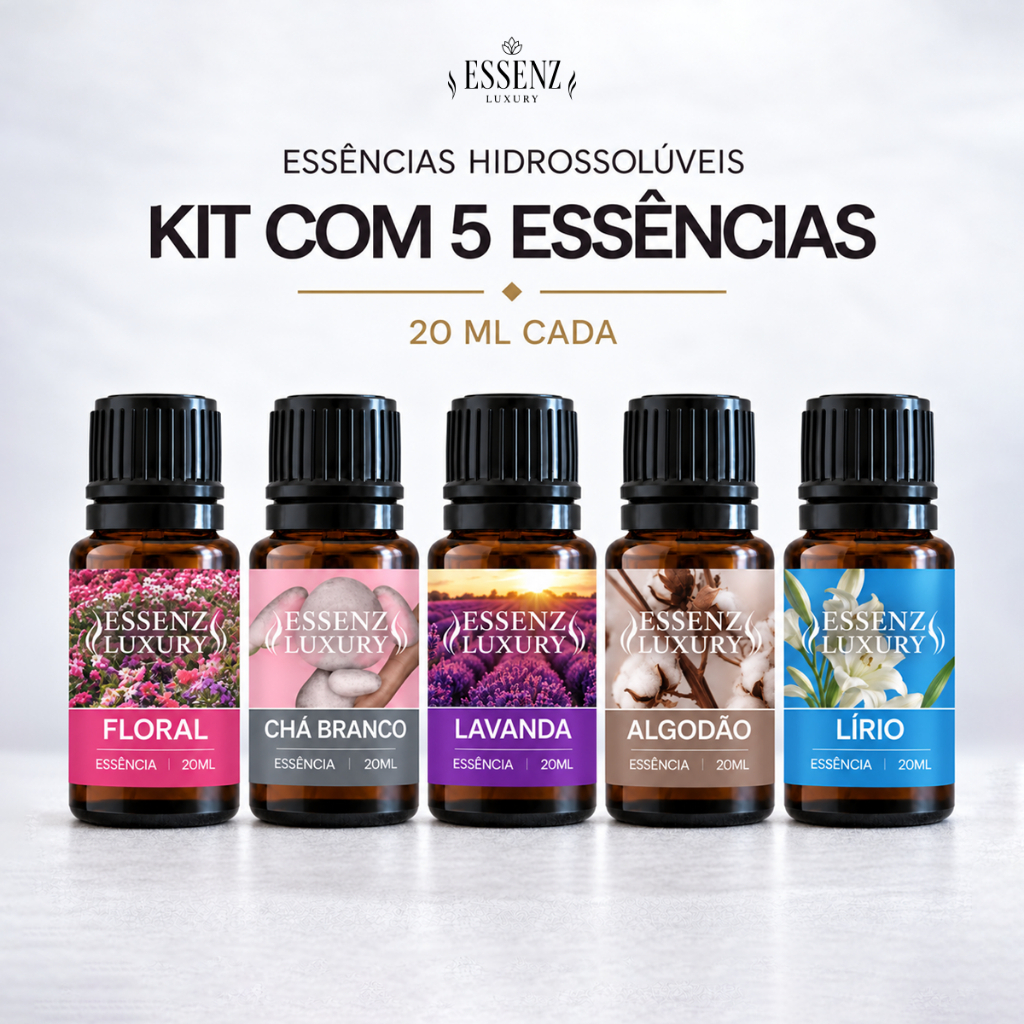 Kit 5 Essências Hidrossolúveis 20ml | Uso Ideal para Difusor e Umidificador Aromatizador de Ambiente KIT FLORAL
