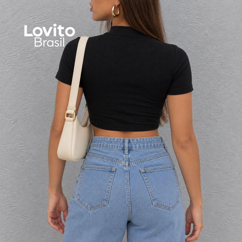 Lovito Top Camiseta Feminina Manga Curta Cropped TKB711BRL741 · foto 2