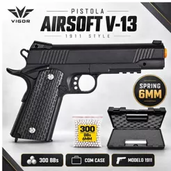 Pistola Airsoft Vigor V-13 1911 Spring 6mm Rossi + 300 BBs + Case