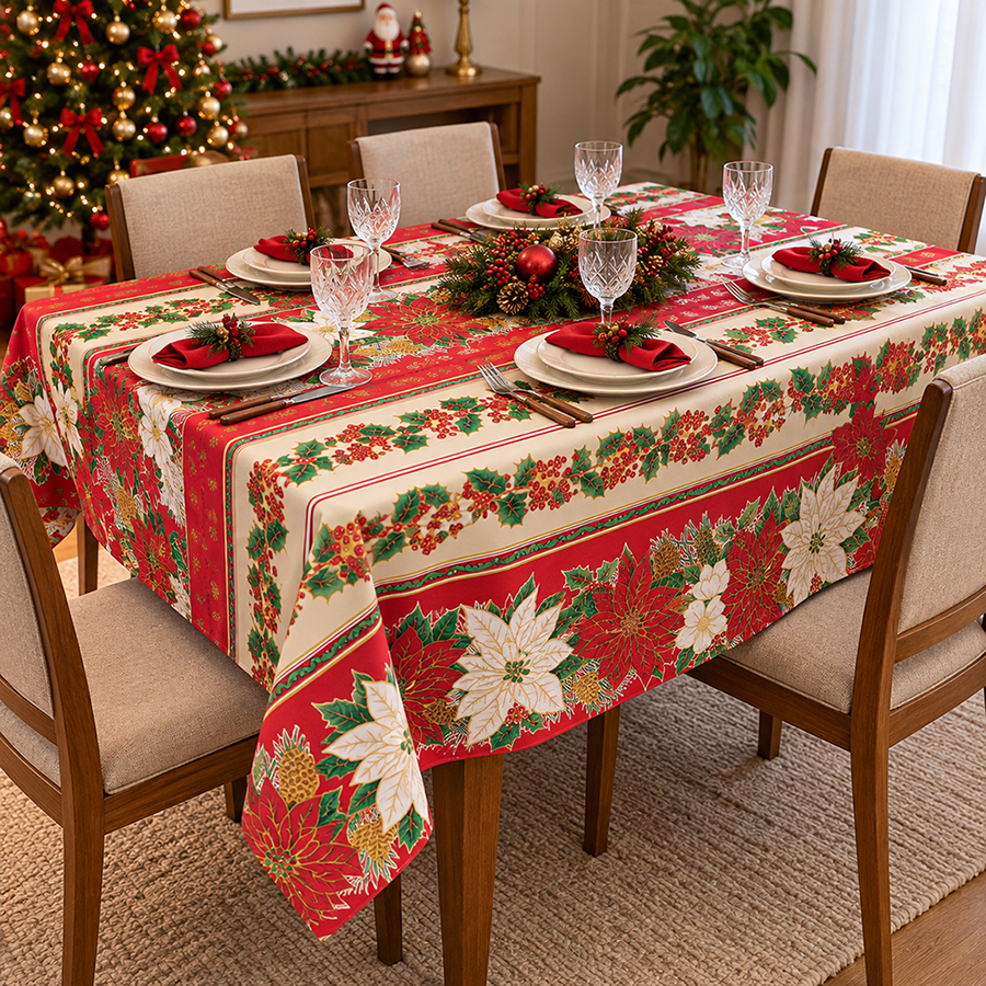 Kit 3 Toalhas De Mesa Natal 6 Lugares Retangular Oxford Estampadas Sortidas 2,00m x 1,45m