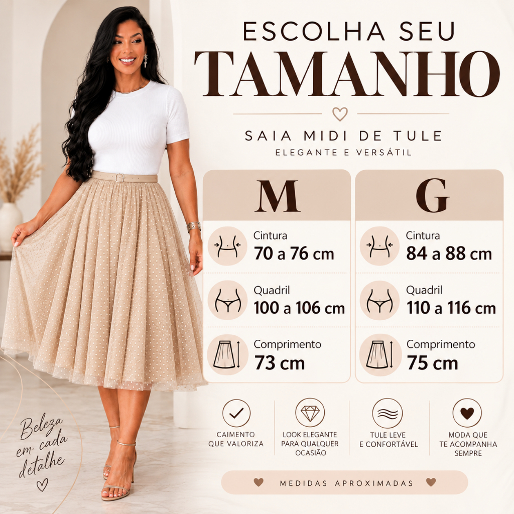 Saia Midi Godê Tule Poá com Cinto Moda Evangélica Feminina — imagem 2 de 2