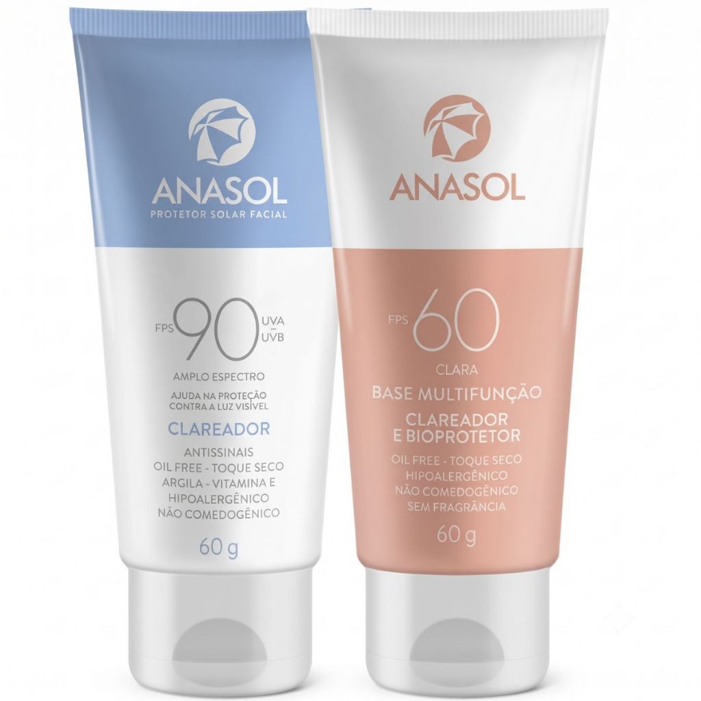 Imagem Kit Protetor Solar Anasol Clareia & Uniformiza: Facial Clareador FPS 90 + Base Multifunção FPS 75