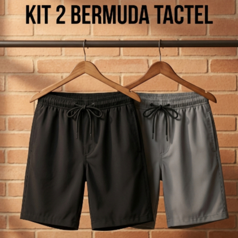 Kit 2 Bermuda Masculina Tactel com Elastano l Leve e Confortável l Academia, Praia, Casual