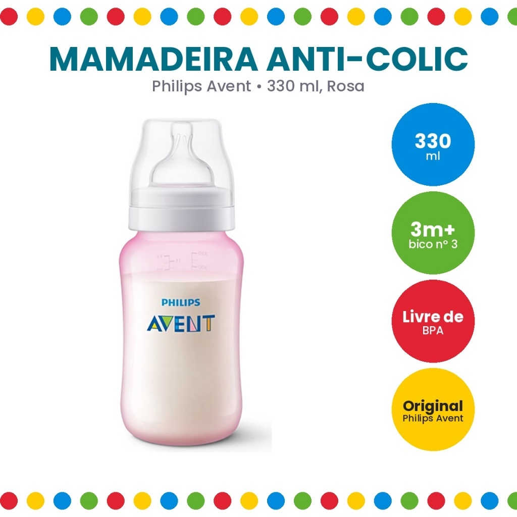 Mamadeira Anti-Colic - 330ml (3m+) cor Rosa  - Philips Avent/ SCY121/11