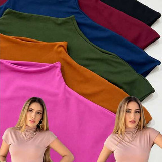 Blusa feminina com gola alta e manga curta poliamida premium