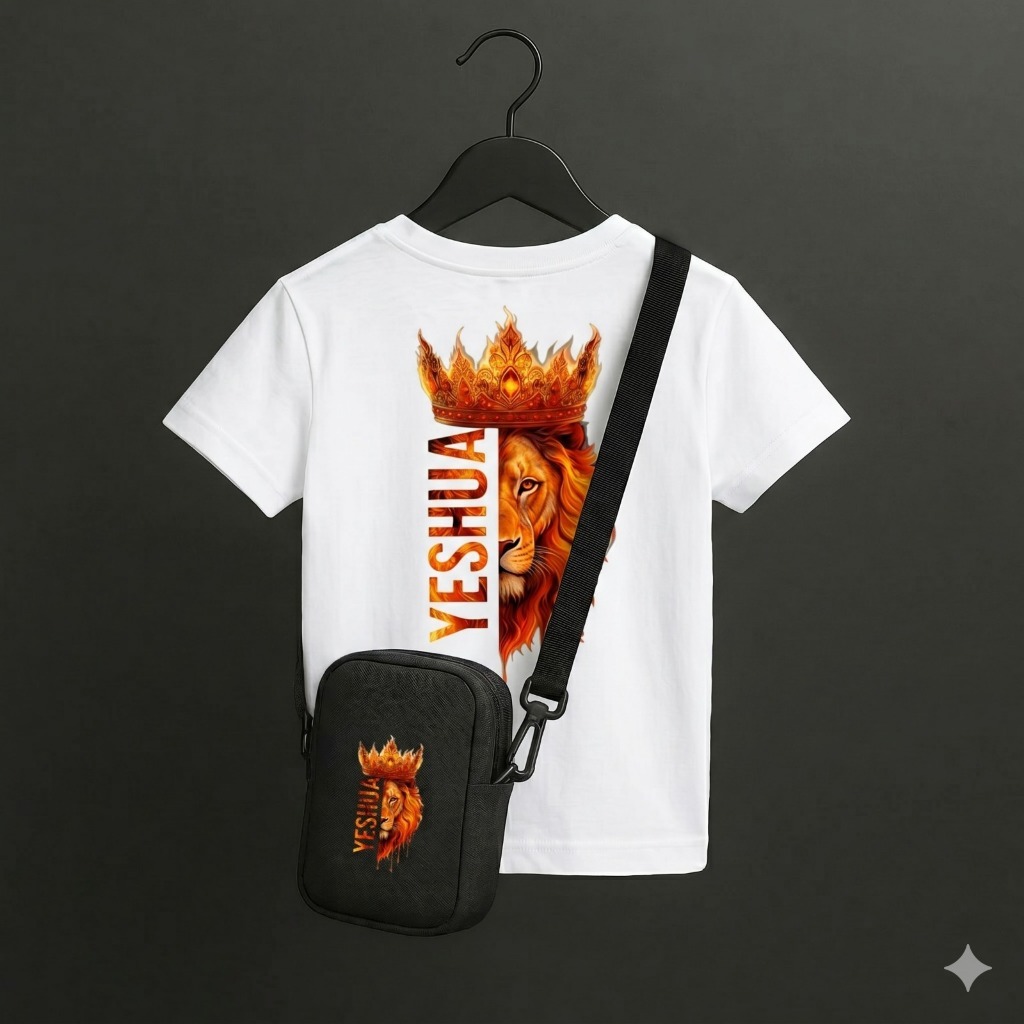Kit Moda Camiseta E Bolsa Leão De Judá Estampa Religiosa Conjunto Versátil Masculino Feminino Uso Casual